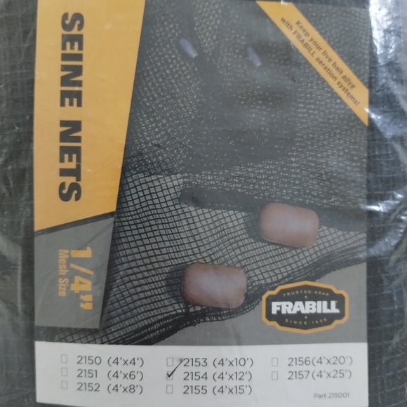 Frabill Minnow Seine Nets 1/4in. Size Mesh 4 x 12ft. 2154 New/Sealed Black Color - Picture 2 of 5